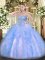 Traditional Organza Sweetheart Sleeveless Lace Up Appliques and Ruffles Sweet 16 Dresses in Blue And White