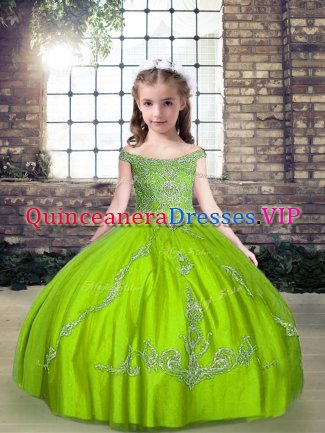 Tulle Lace Up Little Girls Pageant Dress Wholesale Sleeveless Floor Length Beading