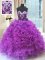 Custom Made Beading and Ruffles 15th Birthday Dress Eggplant Purple Lace Up Sleeveless Floor Length