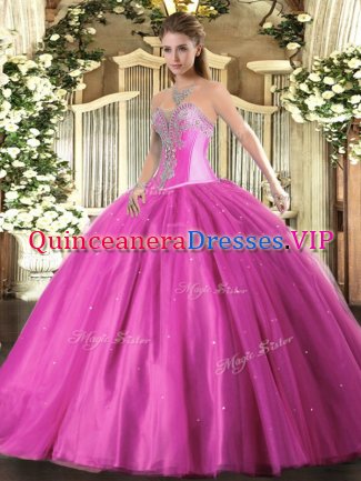 Sweetheart Sleeveless Tulle Sweet 16 Dress Beading Lace Up