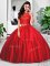 Wine Red Halter Top Zipper Lace and Ruching Quinceanera Dresses Sleeveless