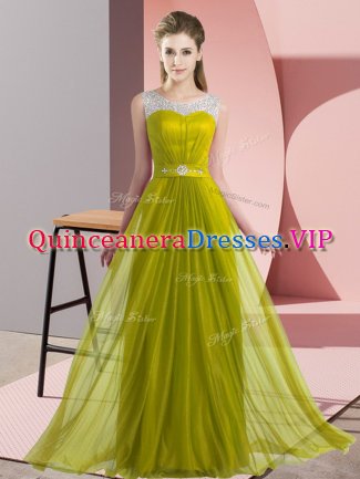 Olive Green Chiffon Lace Up Scoop Sleeveless Floor Length Court Dresses for Sweet 16 Beading