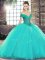 Ball Gowns Sleeveless Turquoise Sweet 16 Dresses Brush Train Lace Up