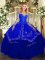 Flare Royal Blue Long Sleeves Floor Length Lace and Embroidery Lace Up 15th Birthday Dress