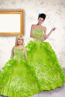 Pick Ups Halter Top Sleeveless Lace Up Quinceanera Dress Yellow Green Taffeta