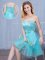 Superior Sleeveless Knee Length Lace and Appliques and Bowknot Lace Up Quinceanera Court of Honor Dress with Aqua Blue