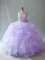 Sophisticated Halter Top Sleeveless Organza Sweet 16 Quinceanera Dress Beading and Ruffles Brush Train Backless