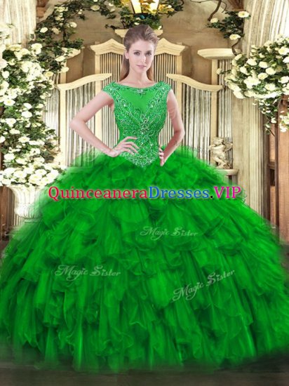 Fantastic Floor Length Zipper Sweet 16 Dress Green for Military Ball and Sweet 16 and Quinceanera with Beading and Ruffles - Click Image to Close