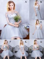 Graceful Grey Scoop Lace Up Lace and Appliques and Belt Quinceanera Court Dresses Sleeveless