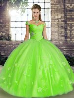 Captivating Tulle Lace Up Quinceanera Dress Sleeveless Floor Length Beading and Appliques