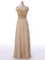 Attractive Floor Length Champagne Vestidos de Damas Chiffon Sleeveless Beading