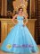 Fair Haven Vermont/VT Baby Blue and White Appliques Ruching Bodice For Quinceanera Dress With Sweetheart Neckline and Tulle Skirt.