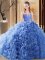 Traditional Blue Lace Up 15 Quinceanera Dress Embroidery and Ruffles Sleeveless Court Train