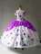 Floor Length White And Purple 15 Quinceanera Dress Organza and Taffeta Cap Sleeves Embroidery and Ruffles