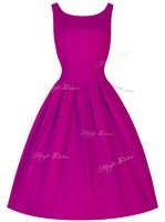 Sleeveless Knee Length Ruching Lace Up Quinceanera Dama Dress with Fuchsia