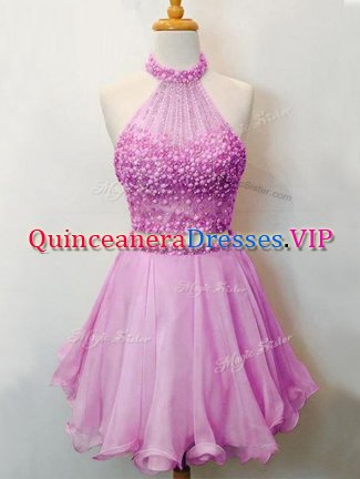 Custom Designed Halter Top Sleeveless Organza Dama Dress Beading Lace Up