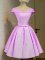 Affordable Lilac A-line Belt Court Dresses for Sweet 16 Lace Up Taffeta Cap Sleeves Knee Length