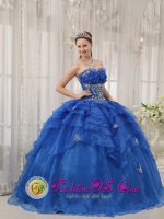 Lovely Sweetheart Organza For Luxurious Royal Blue Strapless Quinceanera Dress With Beading In Chandler AZ　(SKU QDZY327y-7BIZ)