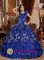 Landisville Pennsylvania/PA V-neck Satin Beaded and Appliques Decorate Exquisite Blue Quinceanera Dress