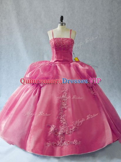 Pink Sleeveless Appliques Floor Length Sweet 16 Dress - Click Image to Close