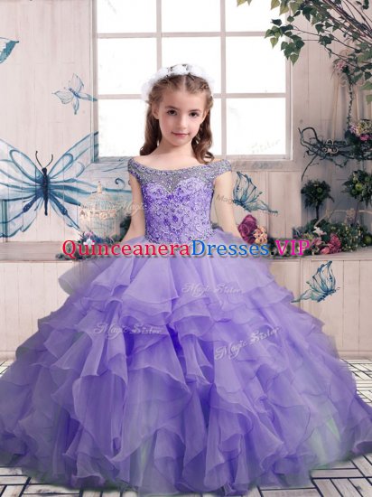 Off The Shoulder Sleeveless Organza Winning Pageant Gowns Beading and Ruffles Lace Up - Click Image to Close