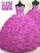 With Train Fuchsia Ball Gown Prom Dress Organza Brush Train Sleeveless Beading and Ruffles