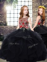 Black Scoop Zipper Embroidery and Ruffles Little Girls Pageant Dress Wholesale Sleeveless