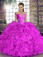 Lilac Sleeveless Floor Length Beading and Ruffles Lace Up Sweet 16 Dresses