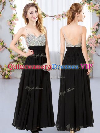 Graceful Chiffon Sleeveless Floor Length Quinceanera Court of Honor Dress and Beading