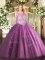 Lilac Tulle Zipper Scoop Sleeveless Floor Length 15 Quinceanera Dress Beading