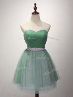 Exceptional Green A-line Beading and Ruching Court Dresses for Sweet 16 Lace Up Tulle Sleeveless Mini Length