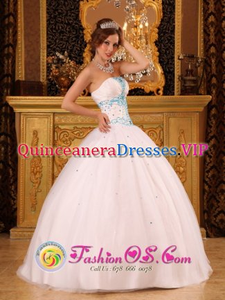 Beautiful Beading White Quinceanera Dress For Custom Made Strapless Satin and Organza Ball Gown in Spartanburg South Carolina S/C