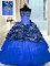 Super Blue Organza and Printed Lace Up Quinceanera Dress Sleeveless Floor Length Beading and Sequins