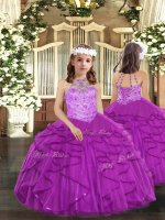 Pretty Purple Halter Top Neckline Beading and Ruffles Girls Pageant Dresses Sleeveless Lace Up(SKU PAG1046BIZ)