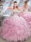 Sleeveless Floor Length Beading and Ruffles Lace Up Quinceanera Gown with Baby Pink