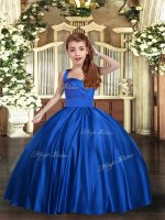 Royal Blue Lace Up Little Girl Pageant Gowns Ruching Sleeveless Floor Length