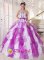 Elk Grove California Elegant Embroidery Decorate Up Bodice White and Purple Ruffles Sash With Hand Made Flower Quinceanera Dress For