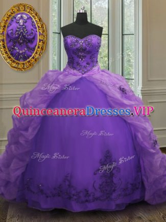 Purple Sweetheart Lace Up Beading and Appliques and Pick Ups Casual Dresses Court Train Sleeveless