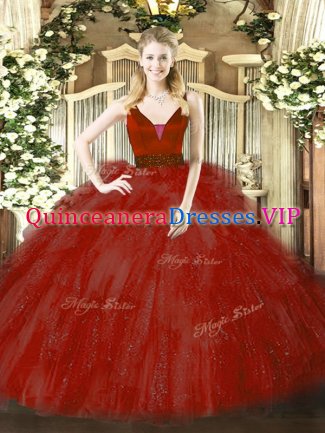 Latest Tulle Sleeveless Floor Length Vestidos de Quinceanera and Beading and Ruffles