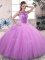 Modest Scoop Sleeveless Quince Ball Gowns Floor Length Beading Lilac Tulle