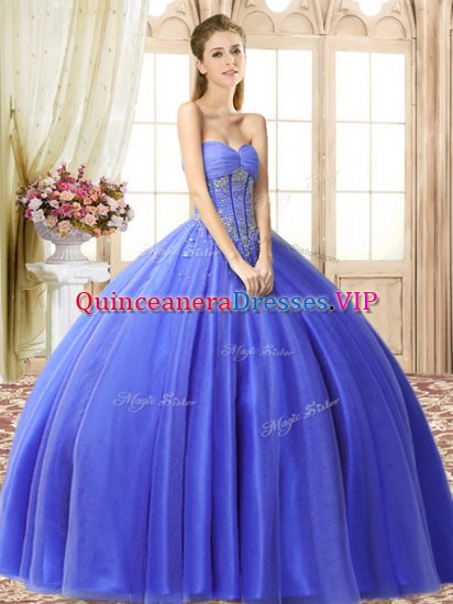 Exceptional Blue Sweetheart Neckline Beading Sweet 16 Quinceanera Dress Sleeveless Lace Up - Click Image to Close