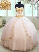 Nice White Sweetheart Lace Up Beading and Appliques Quinceanera Dresses Sleeveless