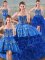 Royal Blue Fabric With Rolling Flowers Lace Up Sweetheart Sleeveless Floor Length Sweet 16 Dresses Embroidery and Ruffles