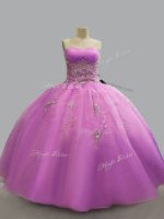 Simple Lilac Quince Ball Gowns Sweet 16 and Quinceanera with Beading Strapless Sleeveless Lace Up