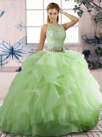 Spectacular Two Pieces Vestidos de Quinceanera Yellow Green Scoop Tulle Sleeveless Floor Length Lace Up