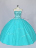 Classical Ball Gowns Sweet 16 Quinceanera Dress Aqua Blue Sweetheart Tulle Sleeveless Floor Length Lace Up