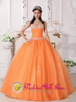 Brazoria TX Customize Exquisite Beaded Orange Appliques Christmas Party Dresses WithTaffeta and Organza Ball Gown