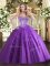 Fitting Floor Length Purple Quinceanera Dress Tulle Sleeveless Beading and Appliques