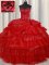 Sweetheart Sleeveless 15 Quinceanera Dress Floor Length Embroidery and Ruffled Layers and Sequins and Pick Ups Red Organza