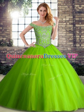 Off The Shoulder Neckline Beading 15th Birthday Dress Sleeveless Lace Up